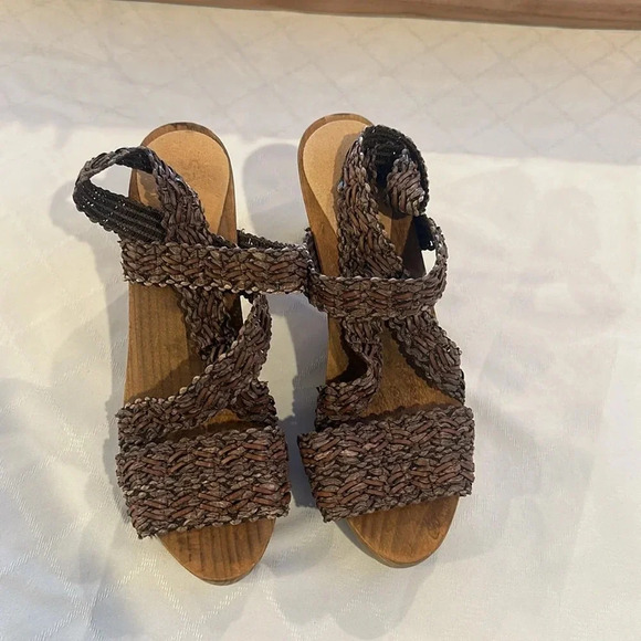 SANITA KIRSTEN PLATEAU BROWN INTERLACED ELASTIC PLATFORM SANDALS EU‎ 39 - Picture 2 of 5